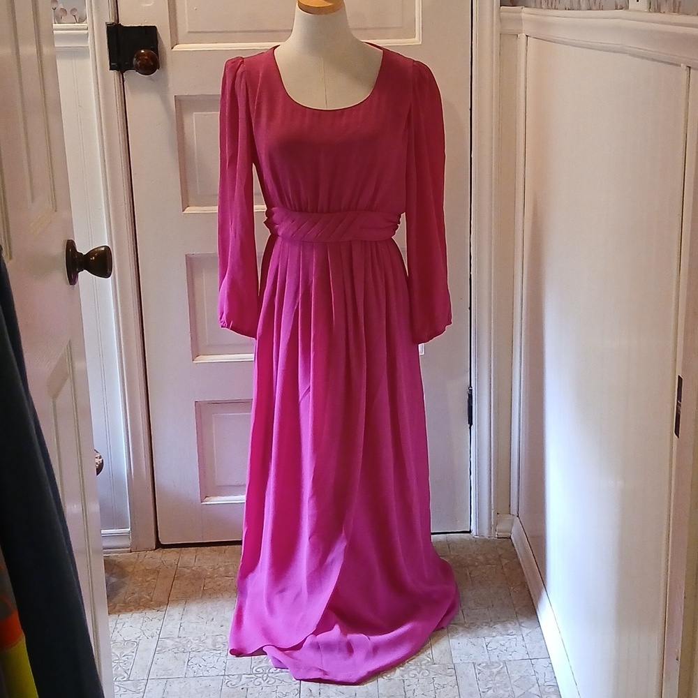 Vintage Miss Elliette Vibrant Pink Long  Sleeve Maxi Dress